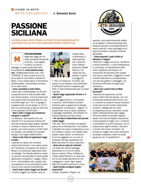 La rivista in moto a cura di Giovanna Guiso parla di Moto Escursioni